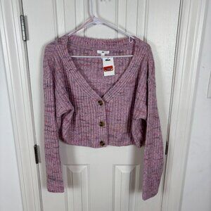BP‎ Cropped Confetti Knit Cardigan Sweater Pink Multi Color V Neck Size M NWT